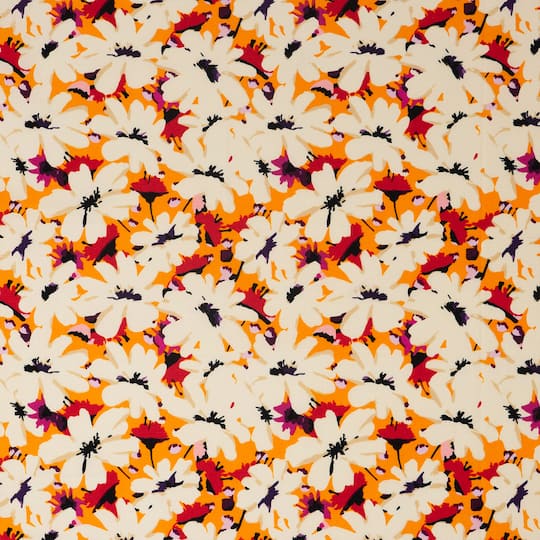 SINGER White Flowers on Orange Cotton Fabric